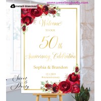 Red Roses 50th Anniversary welcome sign template,50th Anniversary welcome sign,(16)